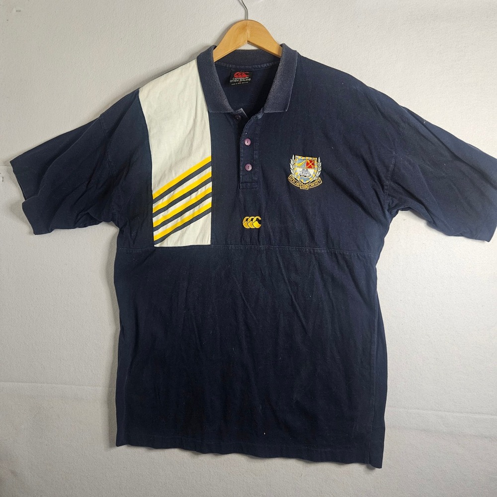 Canterbury of New Zealand Auckland Cricket Polo Shirt Mens XL Navy Blue Vintage